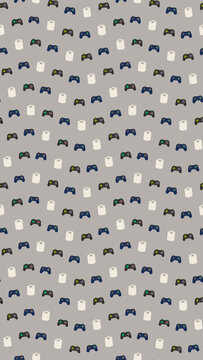 Video game controllers and toilet paper rolls pattern