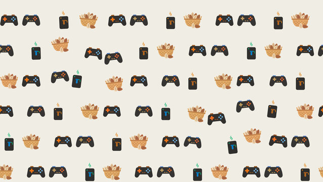Video Game Controllers, Nuts, and Candles Pattern