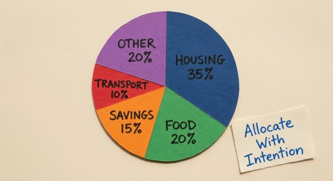 Colorful handmade budget pie chart for financial planning and expense analysis