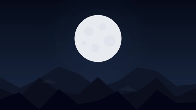 Minimalist Full Moon over Dark Mountain Range  Serene Night Landscape Vector.