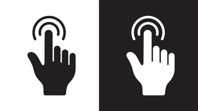 Hand cursor click icon vector set. Tap and touch gesture symbols with pointer finger for website navigation, interactive buttons and touchscreen interaction in black and white styles.