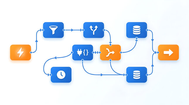 Complex data processing workflow diagram illustrating automation and system architecture.