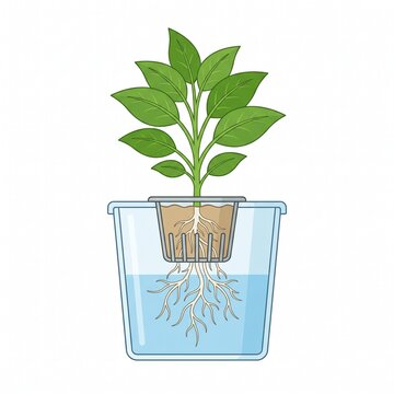 Hydroponic plant growing system with roots submerged in nutrient-rich water
