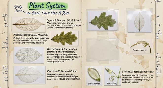 Detailed Botanical Study of Plant Leaf Structures and Their Functions