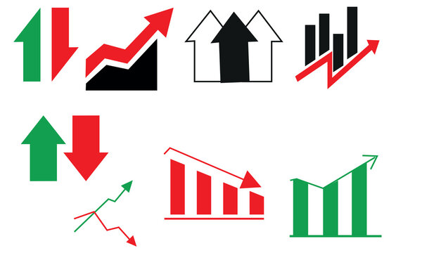 Set of financial chart icons with up down arrows growth and decline graphs