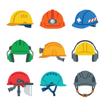 safety hard hats and industrial helmets collection illustrating essential worker protection equipment for construction and labor.