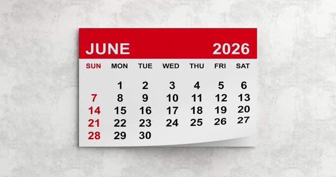 4k Resolution Video: Calendar Year Progression, Time Passing, Planning And Deadline Concept. Wall Calendar Pages Animate From January To December 2026 On Textured White Background With Alpha Matte