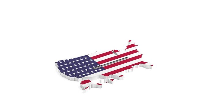 4k Resolution Video: American Election, Voting, Democracy And Ballot Concept. USA Map With Flag And Animated Voting Form On White Background With Alpha Matte