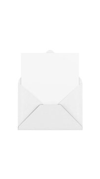 4k Resolution Vertical Video for Social Media: Message Reveal, Mail Opening, Invitation Delivery And Communication Concept. White Envelope Opens Animated To Display A Blank Paper Card On White 