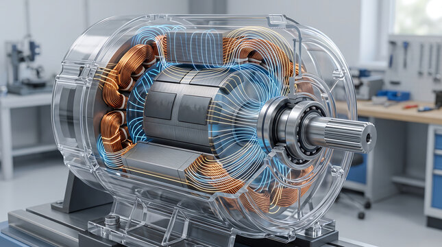 Electric Motor Magnetic Field and Electromagnetic Engineering Visualization