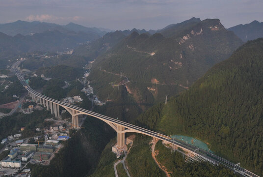 Modern Expressway Viaduct Spanning Mountain Valley, East China