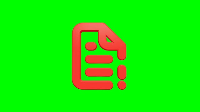 Red 3D document warning icon isolated on green screen