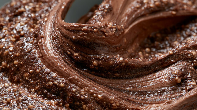 close up macro shot of creamy swirled peanut butter texture showing smooth waves and rich brown color representing delicious natural spread
