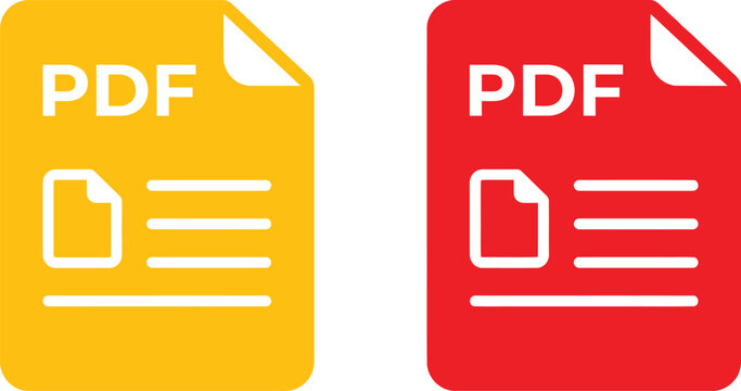 Yellow and red pdf file document icon set isolated on white background
