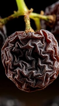 Grape to raisin transformation timelapse showcasing green grapes under close view.