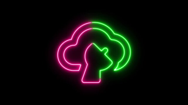 Glowing neon light lines forming an abstract umbrella shape on a dark background