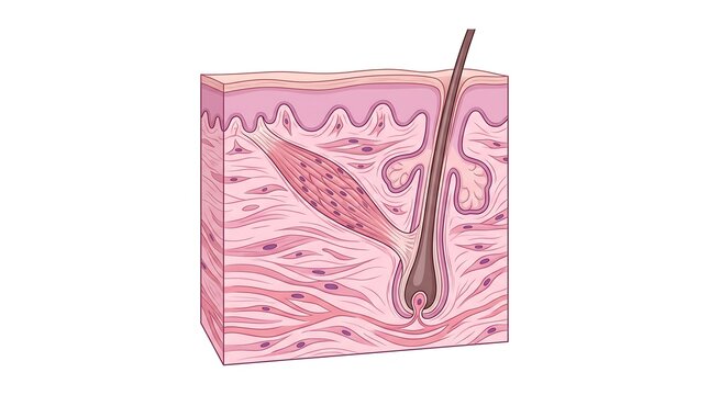 Anatomical illustration of arrector pili muscle detailed skin layer and hair follicle microstructure