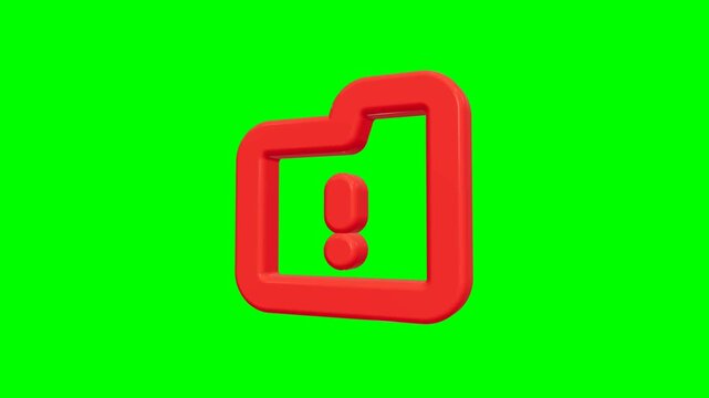 3D red folder icon with exclamation warning mark on green screen