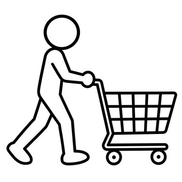 Minimalist icon of a person pushing a shopping cart with shopping trip grocery shopping daily life consumer behavior retail store simple icon consumer shop shopping basket shopping day