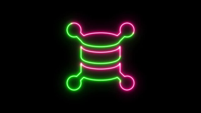 Glowing neon database server icon with network connection nodes