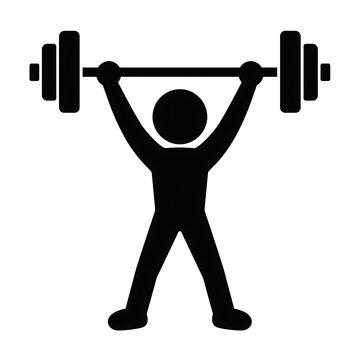 Weightlifting icon featuring a stick figure lifting a heavy barbell above head gym life training session weightlifting exercise strength training minimalist illustration character pictogram