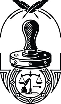legal stamp notary seal and justice scales vector emblem design