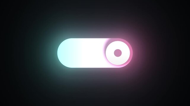 Toggle switch animation on dark background, illustrating user interface control for turning functions on and off. Modern UI/UX element for digital applications and web design.