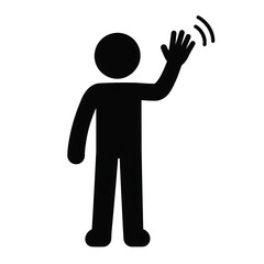 Stick figure silhouette waving hello gesture with waving hand waving person friendly gesture social interaction black and white minimalist icon simple design human gesture greetings friendly © ANMSHAFIQUL