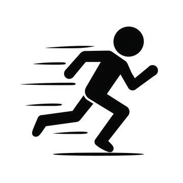 Stick figure silhouette running fast with motion lines fast runner active lifestyle black and white minimalist graphic fast pace running icon simple design human action quick movement