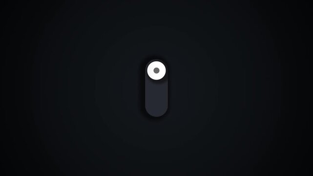 Modern digital toggle switch animation showing on and off states, illuminating with a soft glowing light effect on a dark, minimalist background, perfect for user interface design.