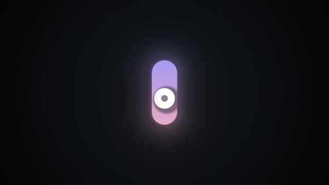Toggle switch animation turning off, a modern 3D rendered user interface element for digital control, smooth transition from glowing pink to dark grey on a black background.
