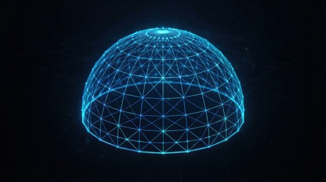 A futuristic, geometrically designed sphere with a glowing, blue light emanating from its center, set against a dark, starry background.
