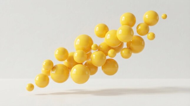 A cluster of yellow spheres floating in mid-air against a white background.
