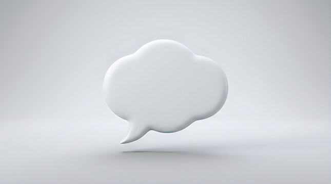 Minimalist white speech bubble on a light gray pixelated background representing communication