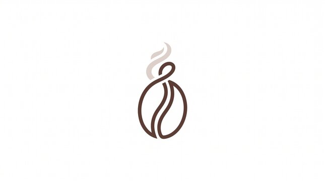 Modern minimalist coffee bean logo design featuring elegant brown lines and subtle steam wisps, perfect for cafe branding or coffee shop identity, isolated on a clean white background.