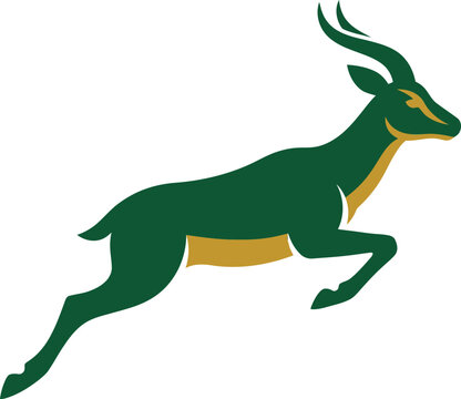 Green gazelle or impala jumping silhouette illustration with white background
