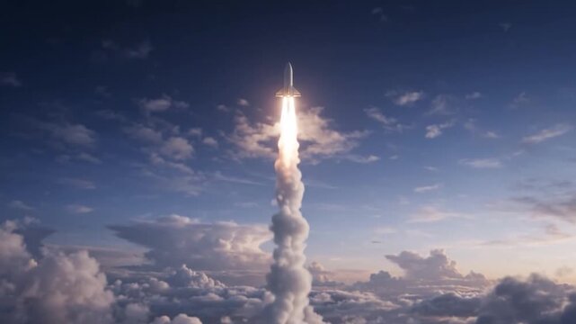 Generic Projectile Launch Creating Luminous Trail in Twilight Sky 4K
