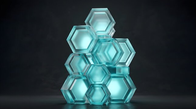 Stacked frosted turquoise glass hexagon structures glow beautifully in darkness.