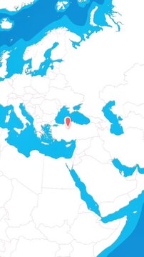 Vertical 3D globe zooming into Ankara city location pin concept