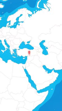 Vertical 3D globe zooming into Gaziantep city location pin concept