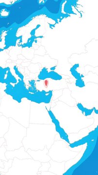 Vertical 3D globe zooming into Konya city location pin concept