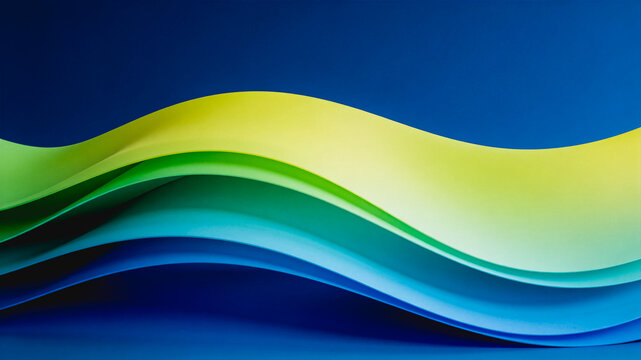 Smooth abstract wavy layers with blue, green and yellow gradient tones, forming a modern decorative background design.
