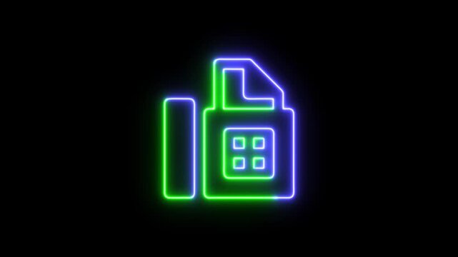 Neon glowing document and folder icon with blue and green light