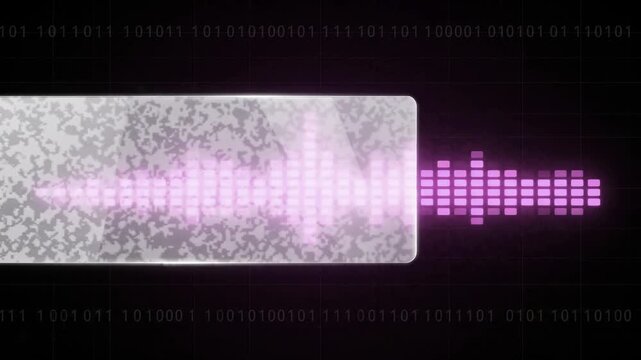 Digital audio waveform with pink glow, futuristic sound wave visualizer on dark background, high tech music equalizer display 4K Video