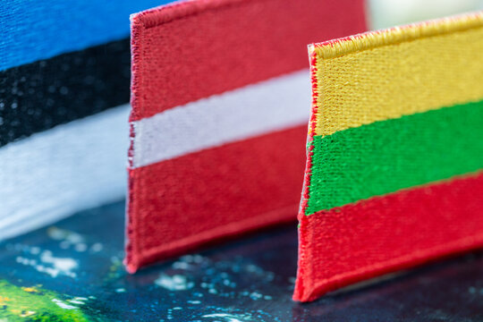 The Baltic states: Lithuania, Latvia, and Estonia. Close-up. Symbols of Eastern European countries.