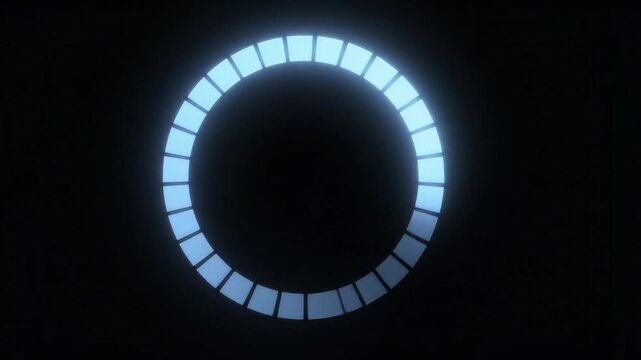 Futuristic loading circle animation, glowing blue digital progress bar, high tech user interface element on black background 4K Video