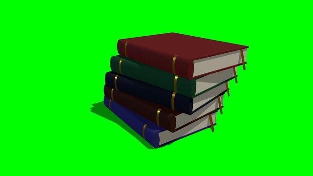 Book animation of stacking and floating journals on green screen