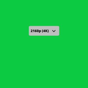 Animated video quality resolution selector on green screen. Mouse cursor clicks dropdown menu from 540p SD to 2160p 4K and selects 4K.