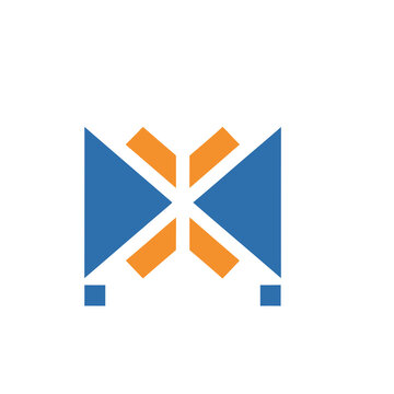 Abstract geometric logo with blue and orange shapes
