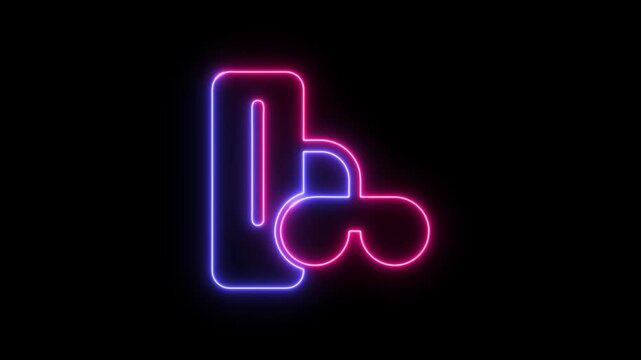 Abstract neon glowing shape with pink and blue gradient lines on black background